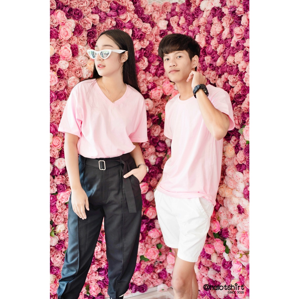 halotshirt เสื้อยืดสีพื้น แขนสั้น สีชมพูพาสเทล