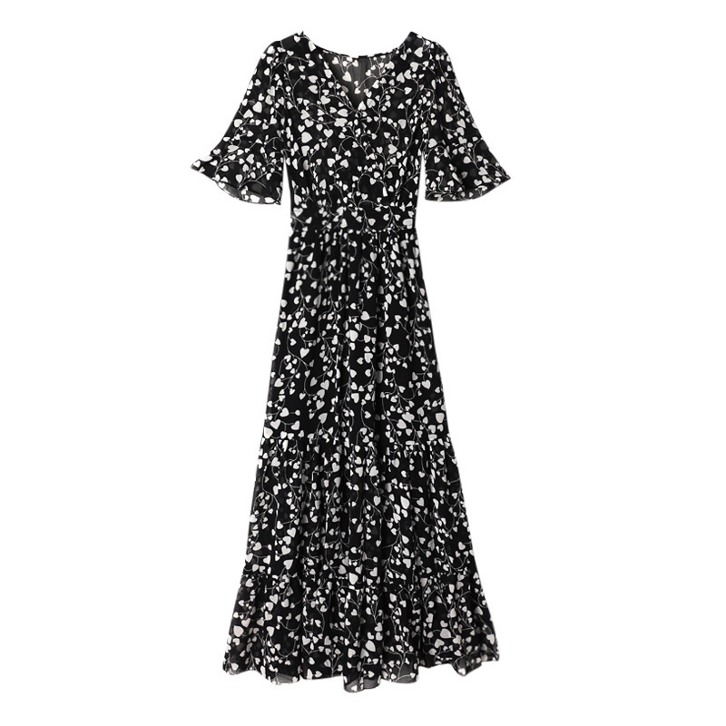 Dress womens summer dress 2021 new floral chiffon black knee-length ...