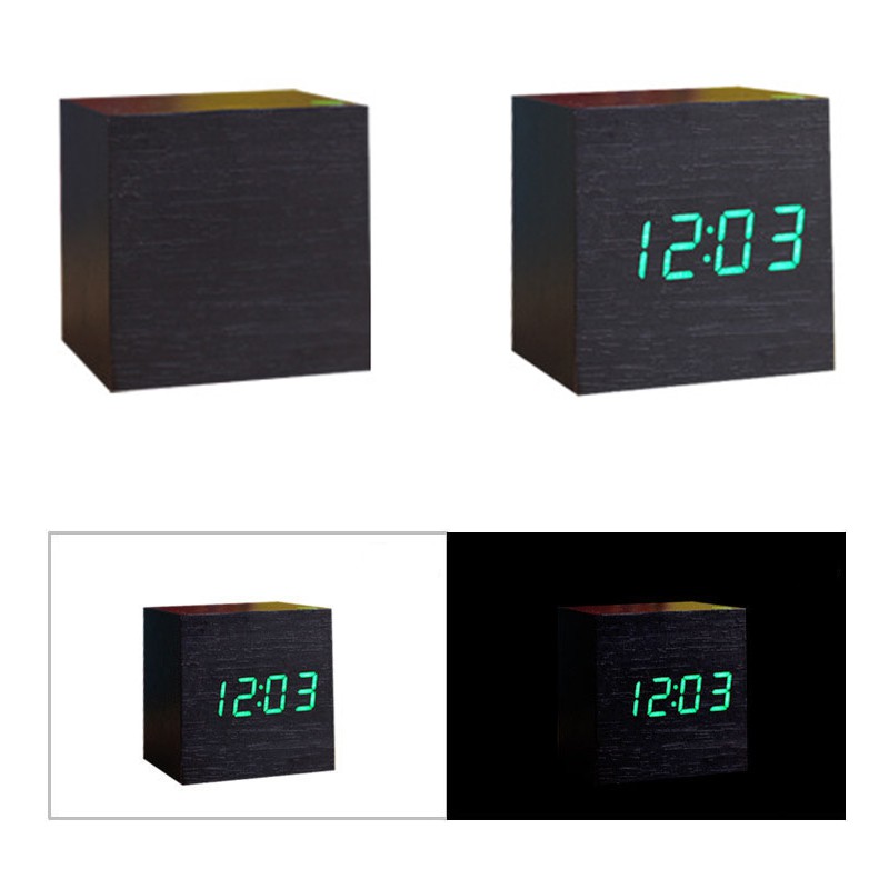 Bangkok life นาฬิกา นาฬิกาตั้งโต๊ะนาฬิกาดิจิตอลLEDผิวไม้ทำงานผ่านUSB clock Cube jQ3o