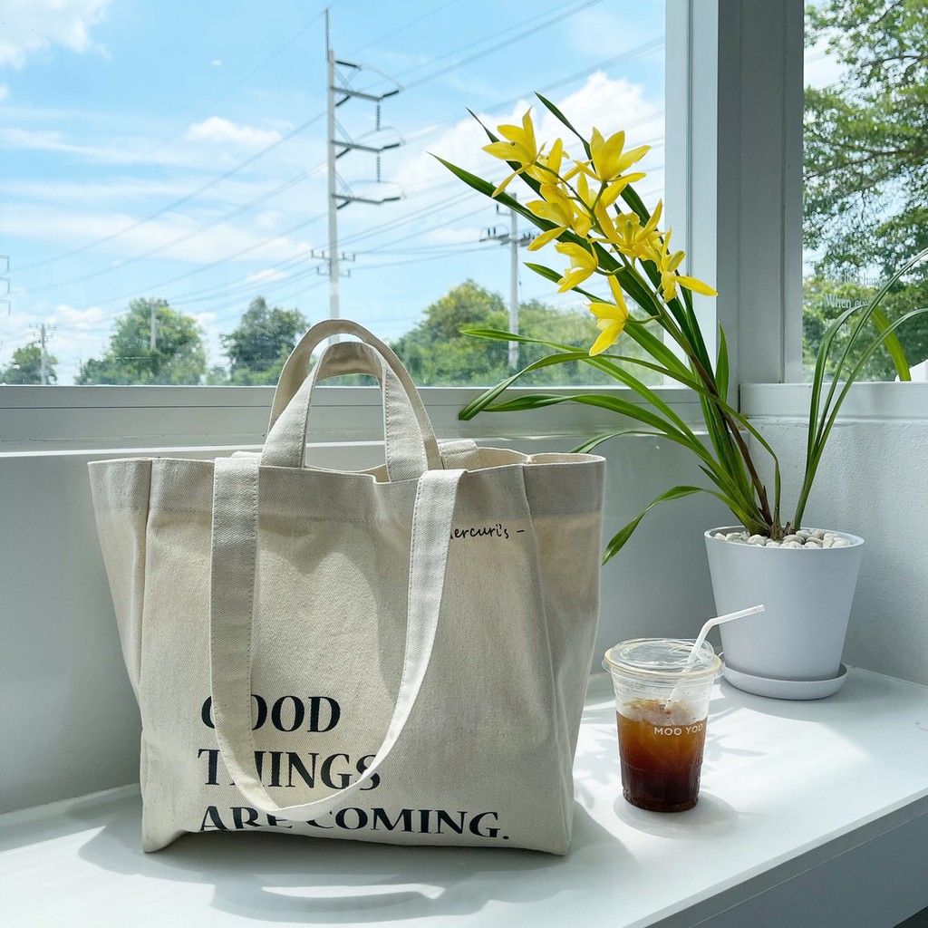 MCRS001 - Mercuri's Tote Bag กระเป๋าผ้าดิบ ‘ GOOD THINGS ARE COMING ‘