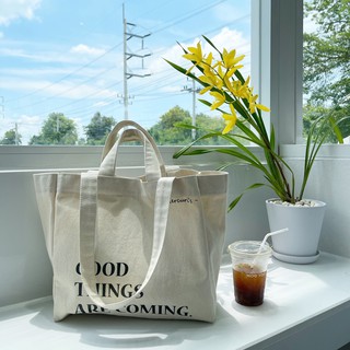 MCRS001 - Mercuris Tote Bag กระเป๋าผ้าดิบ ‘ GOOD THINGS ARE COMING ‘