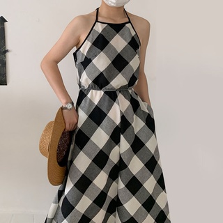 พร้อมส่ง! gingham minimal dress C3544 🥖🛋 เดรสยาวมินิมอล เดรสยาวมินิมอลลายสก็อต เดรสยาวสายเดี่ยว เดรสทำงาน เดรสเที่ยวทะล