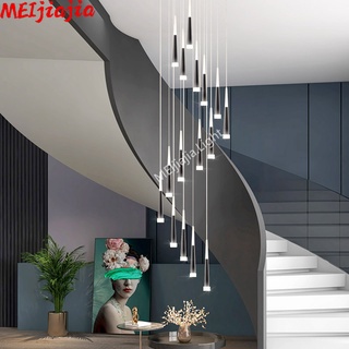 MEIJIAJIA สีดำบันได led โคมระย้า modern duplex simple creative บันไดเวียน art โคมระย้าโคมระย้ายาว