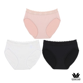 Wacoal Surprise Panty กางเกงในใส่สบายวาโก้ รูปแบบ Bikini ขอบลูกไม้ แพ็ค 3 ชิ้น รุ่น WU1C35/WU1T35 สีเบจ-ดำ-ครีม (CR)