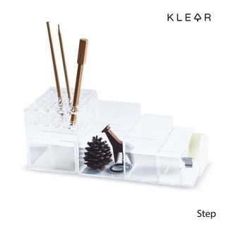 KLEAR Step กล่องอะคริลิคใสใส่ปากกา ที่ใส่ดินสอ ที่ใส่เครื่องเขียน แท่นใส่สก๊อตเทป ชุดของใช้ตั้งบนโต๊ะทำงาน : KD008