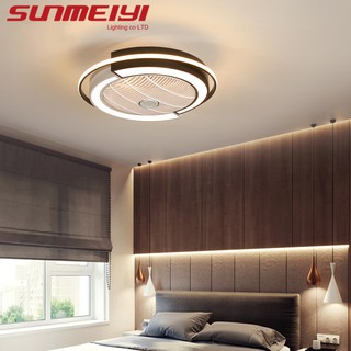 Sunmeiyi พัดลมระบายความร้อนไฟ LED สไตล์โมเดิร์นสําหรับห้องนอนห้องนั่งเล่น