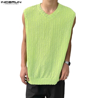 Incerun เสื้อกล้าม คอวี แขนกุด สีพื้น ฤดูร้อน สําหรับผู้ชาย S-5XL