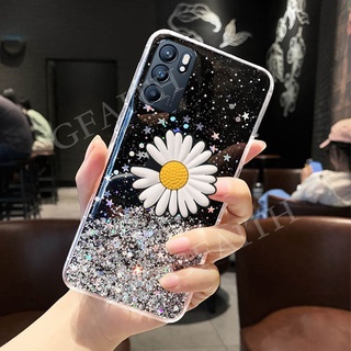 New เคสโทรศัพท์ OPPO Reno6 Z 5G Casing Fashion Bling Glitter Star Transparent Case With Daisy Folding Stand Holder Softcase Reno6 Reno 6Z 5G