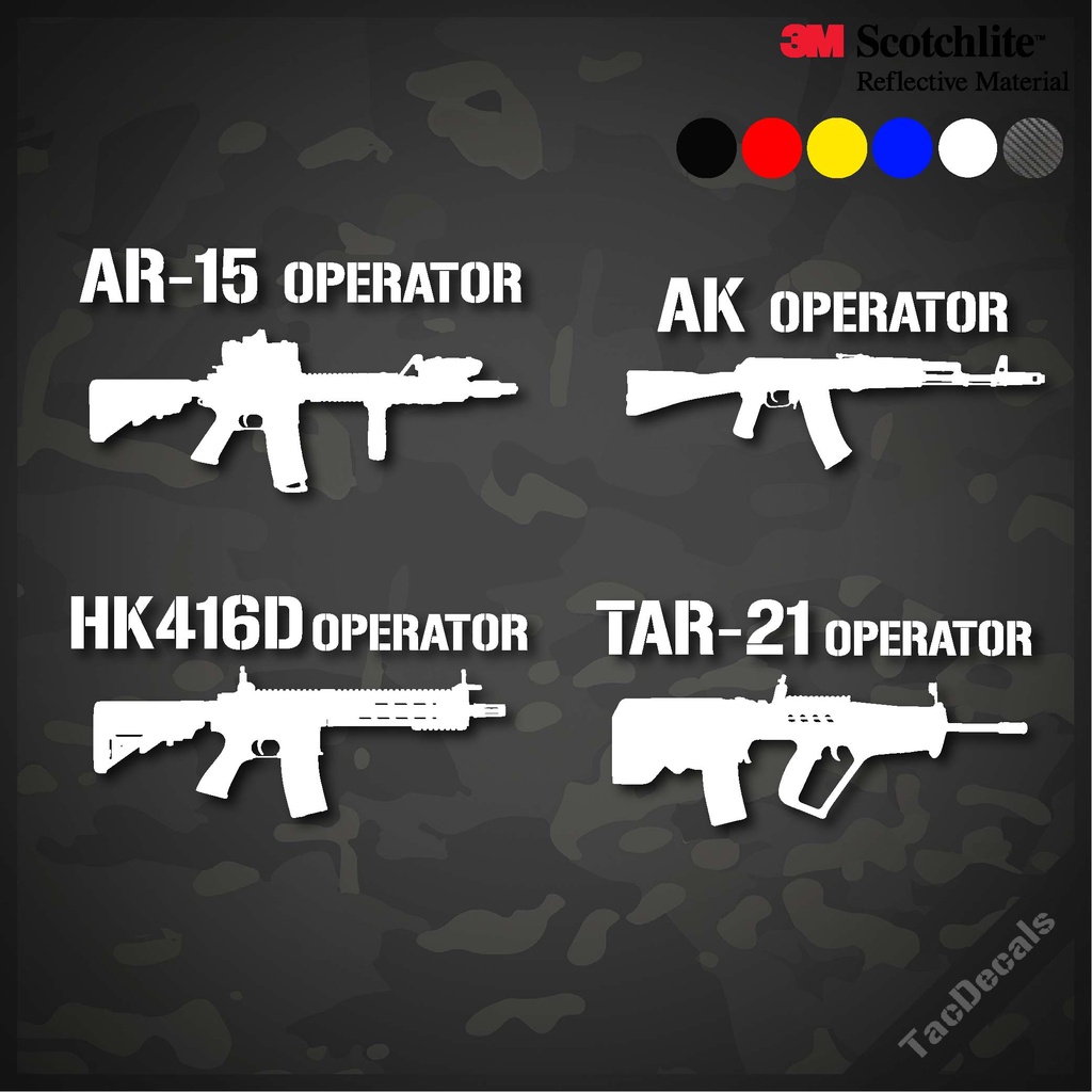 ชุด1 สติกเกอร์รูปปืน AR15/M4/AK74/AK47/HK416D/Tar-21/Tavor สติกเกอร์ติดรถยนต์ งานไดคัท สะท้อนแสง3M+ไม่สะท้อนแสง