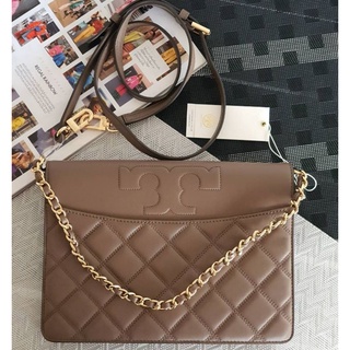 🎀 (สด-ผ่อน) กระเป๋าสะพาย สี Classic Taupe 61501 Tory Burch Black Savannah Clutch Quilted Leather Crossbody Purse Bag