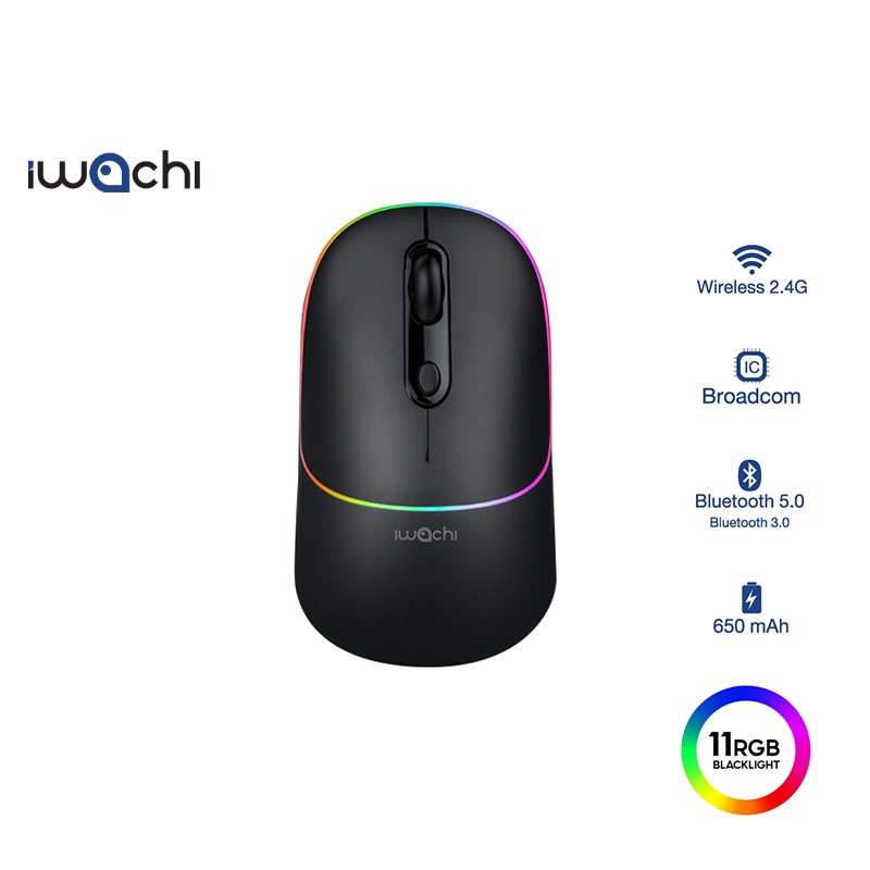 เม้าส์ไร้สาย IWACHI I3 Wireless mouse rechargable bluetooth mouse รองรับ 2.4G/BT5.0 แบตเตอรี่ในตัว 6