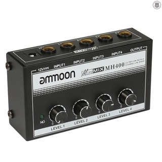 Ammoon Mh400 Ultra Low-Noise 4-Channel เครื่องมิกเซอร์เสียงพร้อมคีย์บอร์ด 1/4 นิ้ว Ts Inputs &amp; Output Control สําหรับกีตาร์เบส