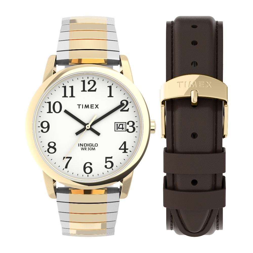 Timex TWG025500 Easy Reader Classic นาฬิกาข้อมือผู้หญิง Giftset สายสแตนเลส แถมสายฟรี หนังสีน้ำตาล หน้าปัด 35 มม.