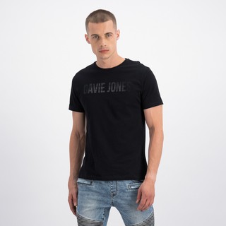 DAVIE JONES เสื้อยืด เบสิค สกรีนโลโก้ สีดำ (ตัวอักษรสีดำ) Logo T-Shirt