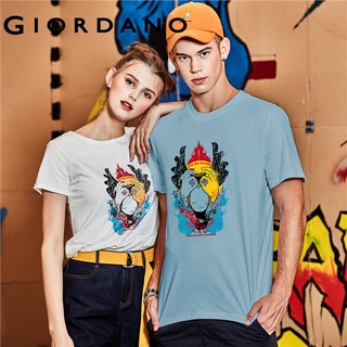 เสื้อยืดผ้าฝ้ายพิมพ์ลายคลาสสิกGiordano Men And Women เสื้อยืดแขนสั้น คอกลม ผ้าฝ้าย100% สกรีนลวดลาย Gesture Series Free S