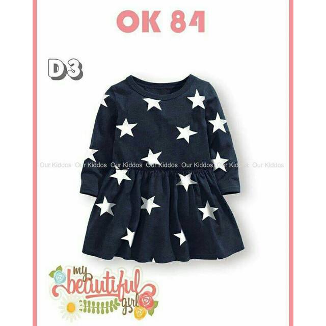 OK 84 D3 Stars Navy Dress ไซส์ 110/3y, 120/4y, 130/5y, 140/6y