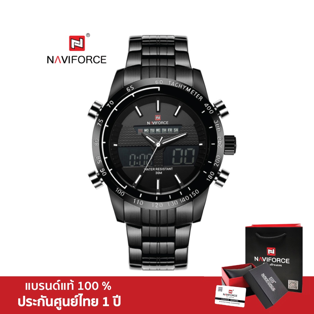 Naviforce นาฬิกาข้อมือ สำหรับแฟชั่นผู้ชาย NF9024 A สายสแตนเลสสตีลสีดำ กันน้ำ ระบบอนาล็อก ประกันศูนย์