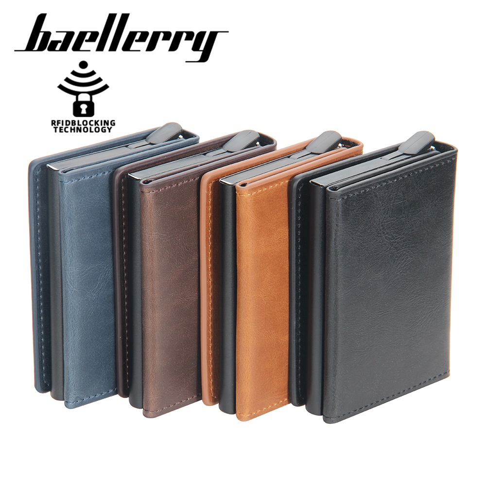 Card Holders 169 บาท กล่องใส่บัตรอลูมิเนียม หนัง PU ป้องกันแม่เหล็ก ป้องกันการโจรกรรม แบบสั้น แฟชั่นสําหรับผู้ชาย Men Bags