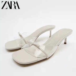 Zara รองเท้าส้นสูง แบบใส ประดับโบว์คริสตัล เข้ากับทุกการแต่งกาย แฟชั่นฤดูร้อน สําหรับผู้หญิง 2022