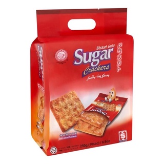 Hup Seng Sugar Crackers 250g(10sac) ขนมปังแครกเกอร์ ฮับเส็ง แบบมีน้ำตาล ตราปิงปองเจ้าเก่า ถุงหูหิ้ว ข้างในมี 10 ซองเล็ก