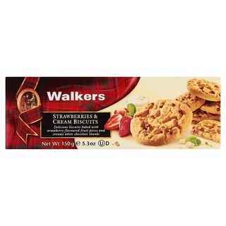 🔥ยอดนิยม!! วอคเกอร์ส บิสกิต ผสมสตอเบอร์รี่และครีม 150กรัม Walkers Strawberries &amp; Cream Biscuits 150g