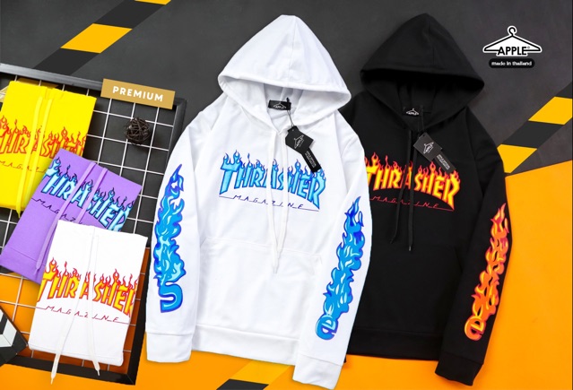 เสื้อแขนยาว มีฮู้ด จิงโจ้ ลายไฟ THRASHER