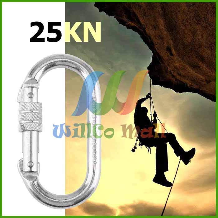 Carabiner Pro Oval Screw เหล็กชุบสังกะสี EN362 25KN สายรัดนิรภัย