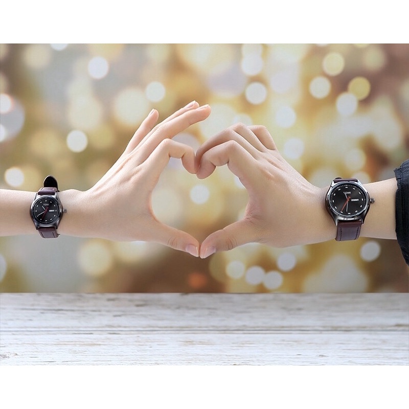 Casio ชุดนาฬิกาคู่รัก ( ได้2 เรือน ตามรูป ) TOMI Watch ของแท้ 100% นาฬิกาคู่สายหนัง ราคา Sale !!! (Red Black Color)