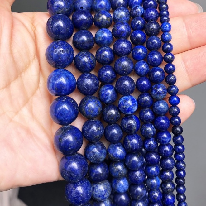 ลูกปัด Lapis Lazuli แบบหลวมธรรมชาติสําหรับเครื่องประดับ DIY