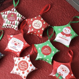 10 ชิ้น 🎄กล่องขนมของขวัญว 🎄กล่องของขวัญคริสต์มาส แถมสติ๊กเกอร์