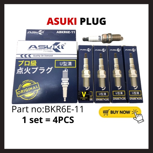 ASUKI หัวเทียน BKR6E Proton Wira Waja Perdana I Toyota Vios Wish I Honda BKR6E-11 ปลั๊ก