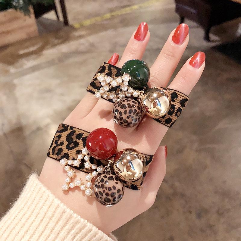 Pearl Pentagon Ball Leopard Hair Ring Individual Net Red Knot Wide Leather Band