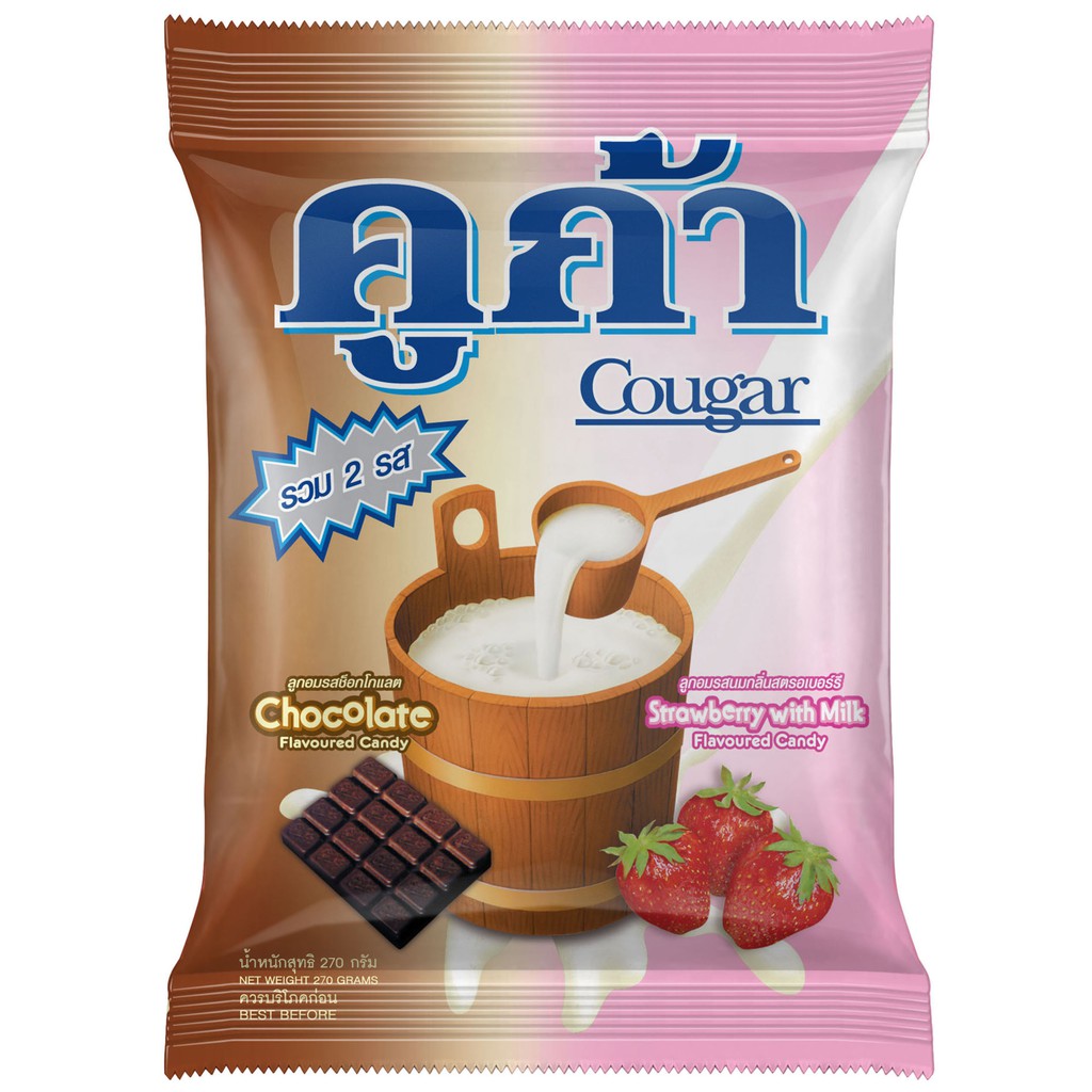 คูก้า - ลูกอมรสช็อกโกแลต x ลูกอมรสนมกลิ่นสตรอเบอร์รี่ (270 กรัม)