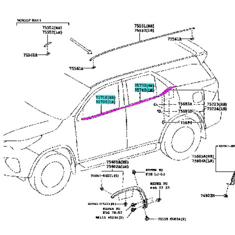 คิ้วรีดน้ำเส้นนอก Toyota Fortuner ทุกรุ่น ( Toyota แท้ศูนย์ 100% ) ปี 2005 - 2021