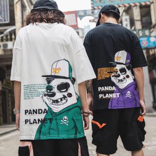 ใหม่เสื้อยืดผ้าสีดำผู้ชายพิมพ์ลาย Hip Hop Panda