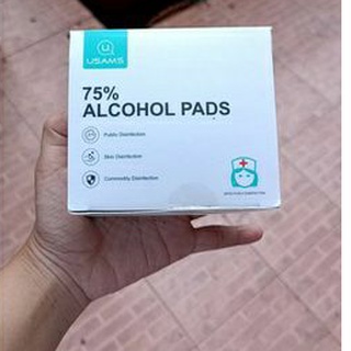 แอลกอฮอล์แผ่น(แผ่นใหญ่)ยี่ห้อ USAMS 100 ชิ้น 60×60 มม. แอลกอฮอล์แผ่น75% Usams Alcohol Pads  รุ่นUS-ZB113แอลกอฮอล์แพค