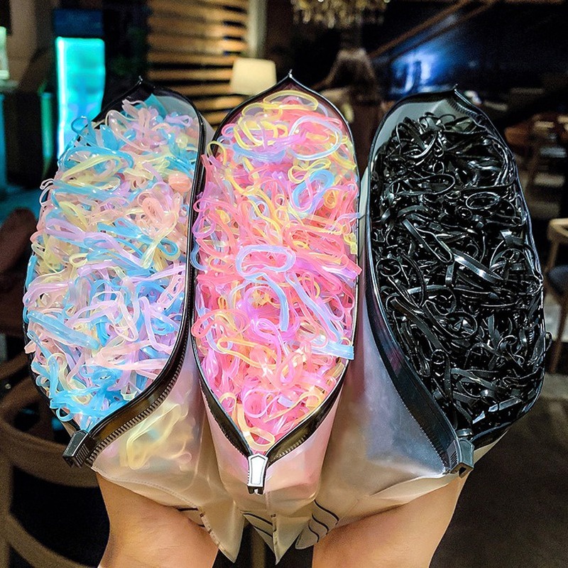 พร้อมส่ง ยางรัดผม แบบหนา บรรจุในซองซิป 1000 ชิ้น