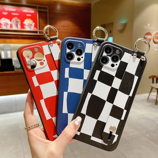 เคสโทรศัพท์มือถือ ลายตาราง พร้อมสายรัดข้อมือ สําหรับ Samsung Galaxy s10 s20 plus s21 s22 s23 ultra s20fe s21fe