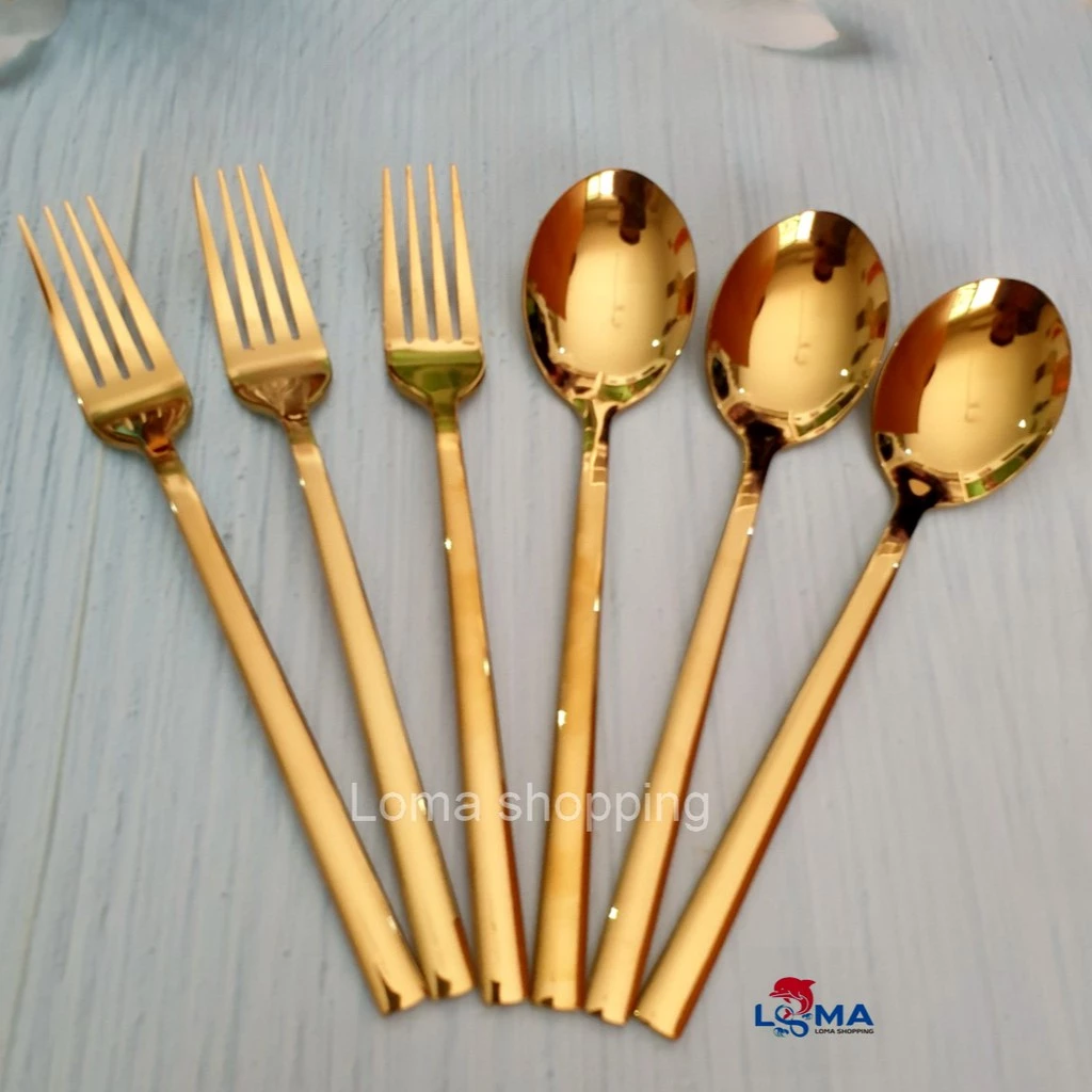 ช้อน ส้อมสีทอง สแตนเลสอย่างหนา USA stainless (( 1 คู่ ช้อน+ส้อม))
