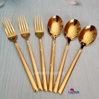 ช้อน ส้อมสีทอง สแตนเลสอย่างหนา  USA stainless (( 1 คู่ ช้อน+ส้อม))