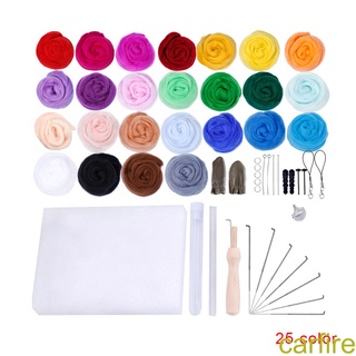 [ff86]25 Colors Felt Yarn Roving Set Needle Felting Starter Kit Foam Mat Arts Crafts DIY Needle Felt Tools