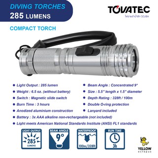 ไฟฉายดำน้ำลึก Tovatec Compact Torch  **NIGHT DIVE TORCH**