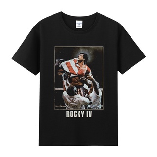 เสื้อยืดโอเวอร์ไซส์❁Summer Men s Teen Cotton Crew Neck Short Sleeve T-Shirt Rocky American Retro Print Movie CharactersS