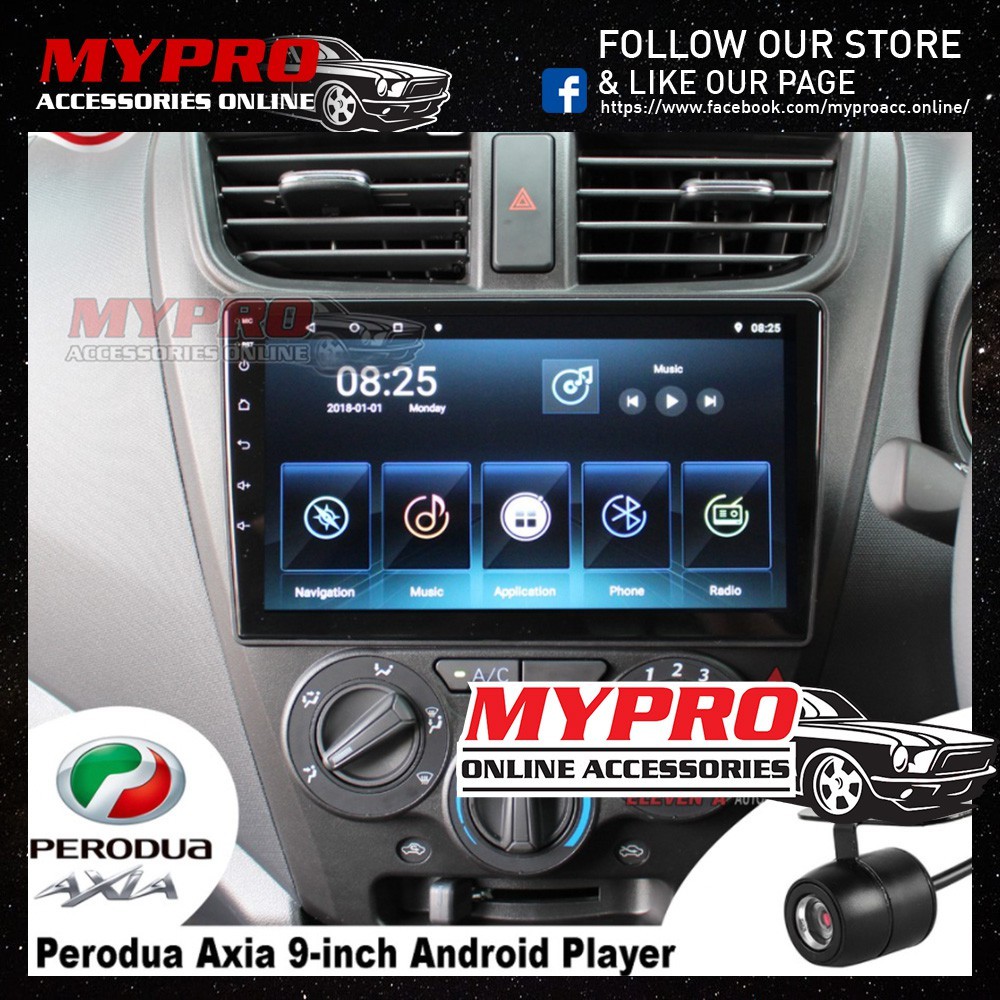 เครื่องเล่น Android Allwinner Quad Core สําหรับ Perodua Axia 2014 -2018 ( 9" )