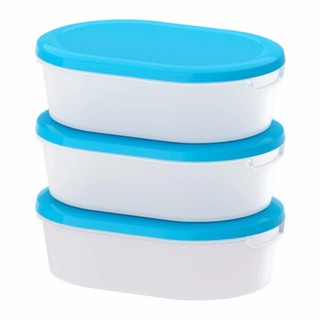 JAMKA กล่องเก็บอาหาร Food container / 3 ชิ้น 20*14*6 cm (ขาวขุ่น-ฟ้า)