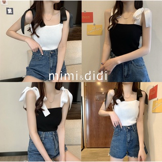 mimi&amp;didi 🌟พร้อมส่ง🌟เสื้อสายเดี่ยวแบบผูกโบว์ตรงไหล่🍓ร้านโว๊ก(98038)