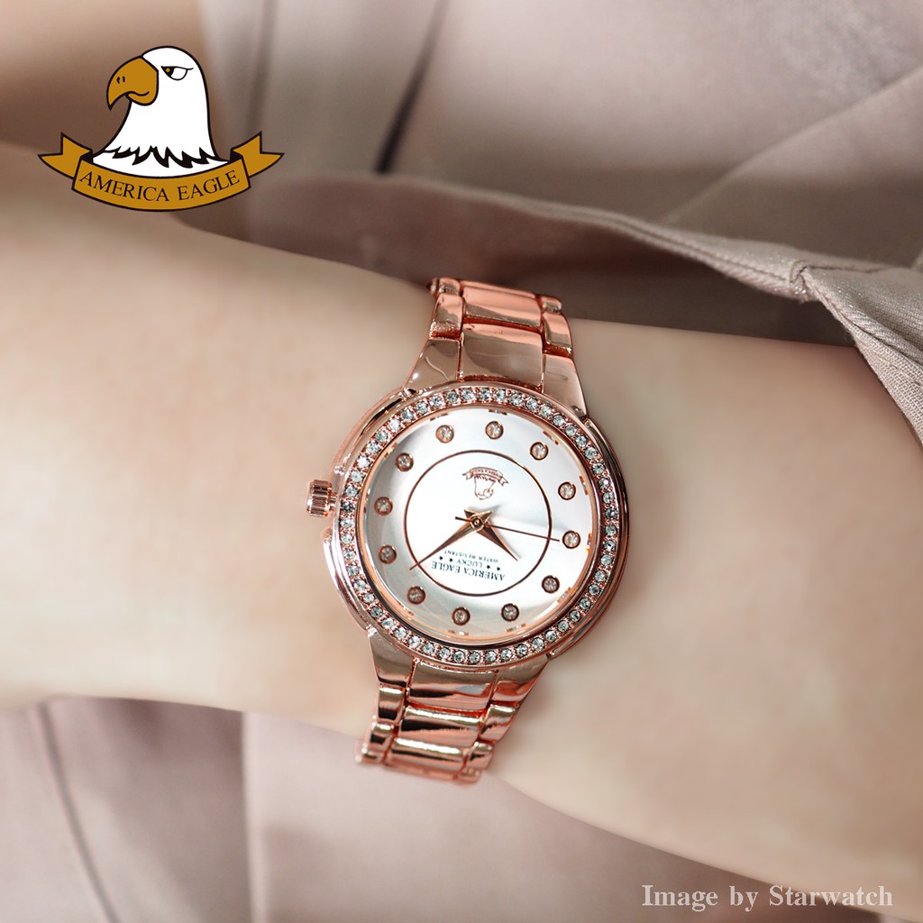 AMERICA EAGLE นาฬิกาข้อมือผู้หญิง สายสแตนเลส รุ่น AE104L – PINKGOLD/WHITE