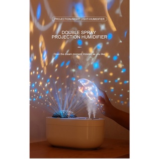 Creative Double Spray Projection Lamp Humidifier USB Starry Sky เครื่องฉาย หมุนไฟกลางคืน Nano Sprayer