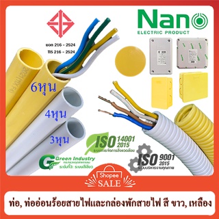 แหล่งขายและราคาท่อร้อยสายไฟ(ยาว 1m) ท่ออ่อน กล่องเก็บสายไฟ สี เหลืองและสีขาว ขนาด3หุน, 4หุน, 6หุน Nano Electric productอาจถูกใจคุณ