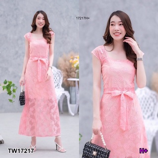 TW17217 Maxi dress ลูกไม้ลายดอกทานตะวันจิ๋ว